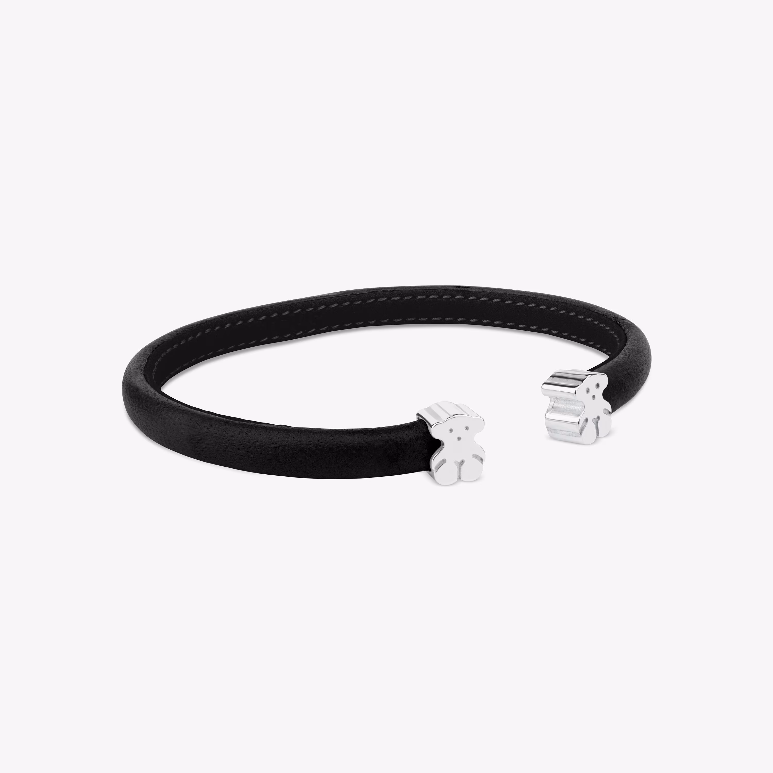 Pulsera de plata y cuero negro Sweet Dolls