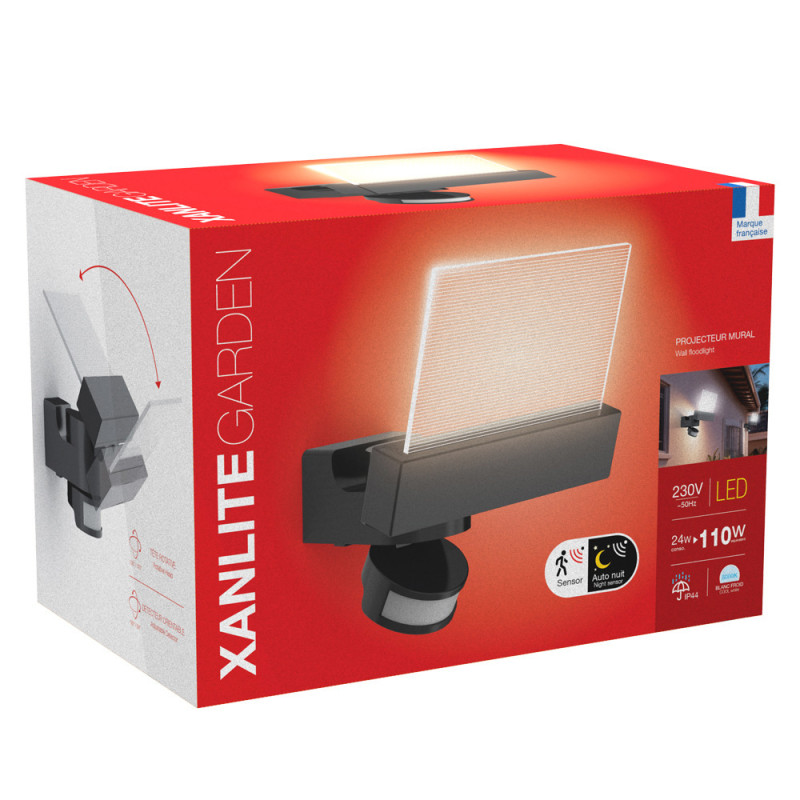 Projecteur extérieur LED avec détecteur de mouvement noir blanc froid 2400 lm 20 W XANLITE