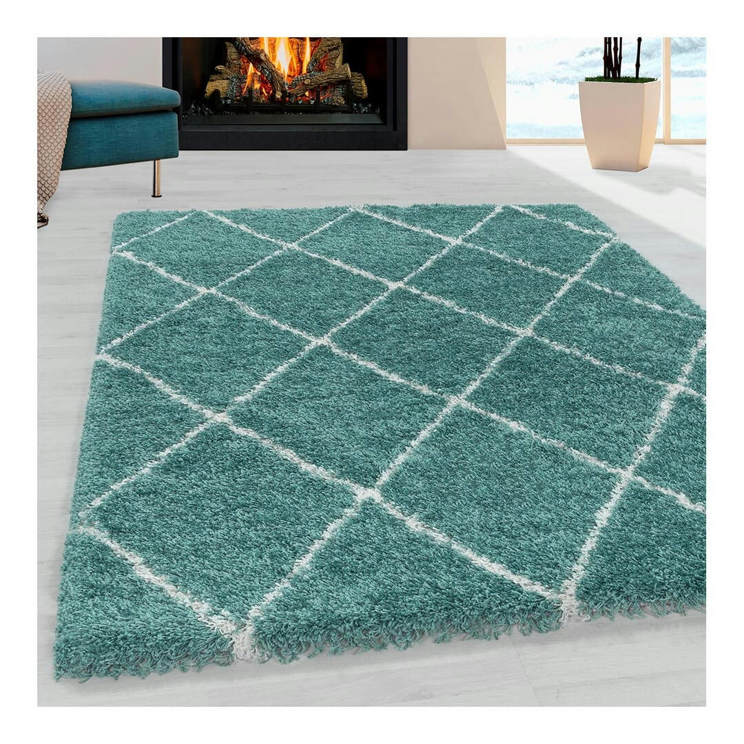 CHANTECLER - Tapis géométrique scandinave en polypropylène bleu 140x200