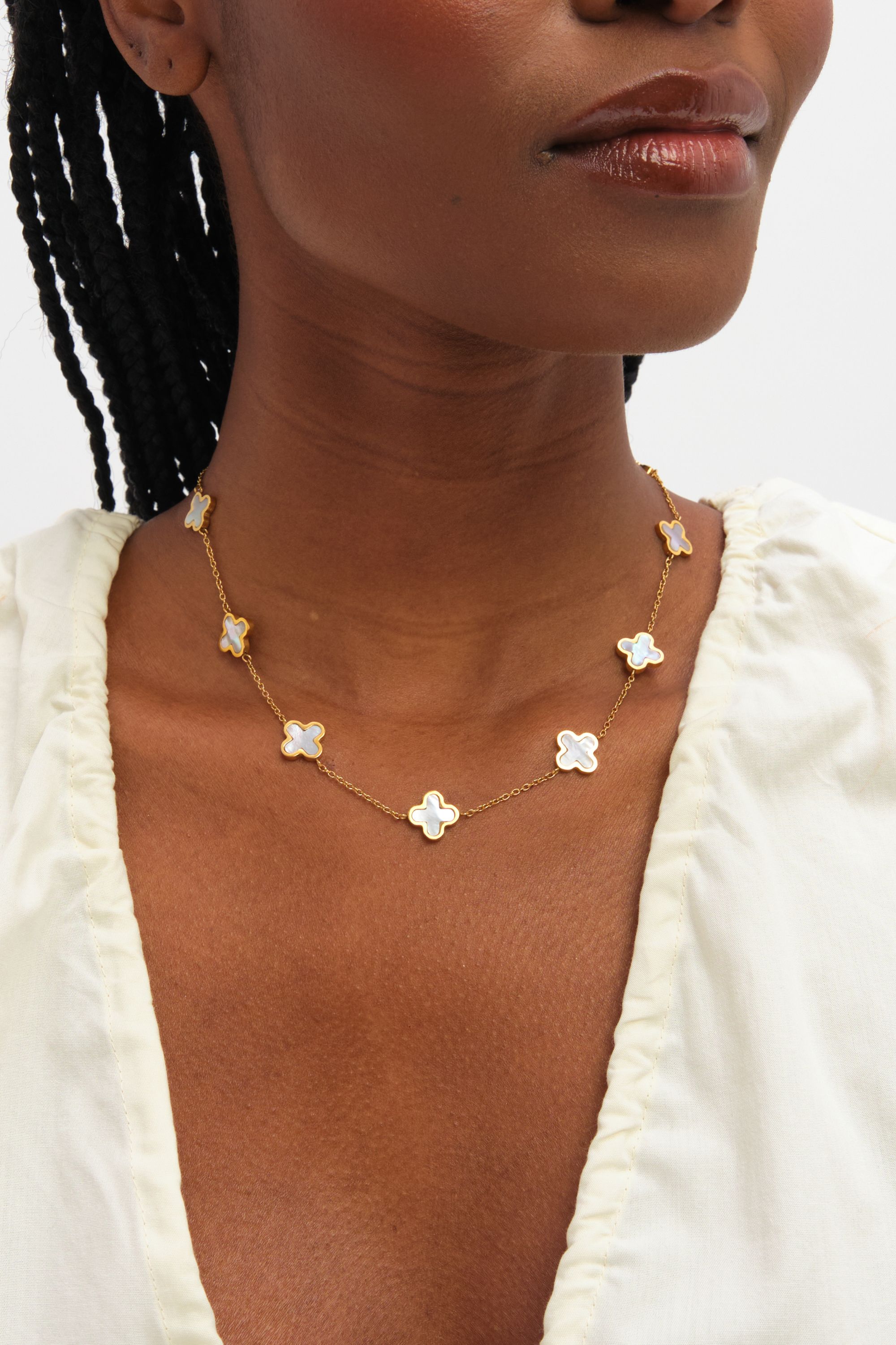 Jon Richard Gold Plated Waterproof Mother of Pearl Clover Station Necklace