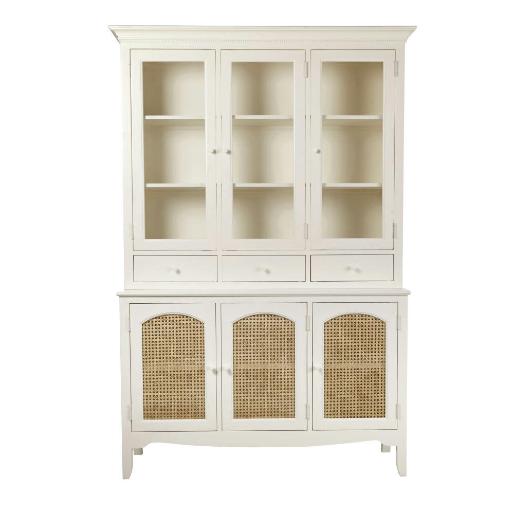 Debbie - Vaisselier en cannage 6 portes blanc cassé