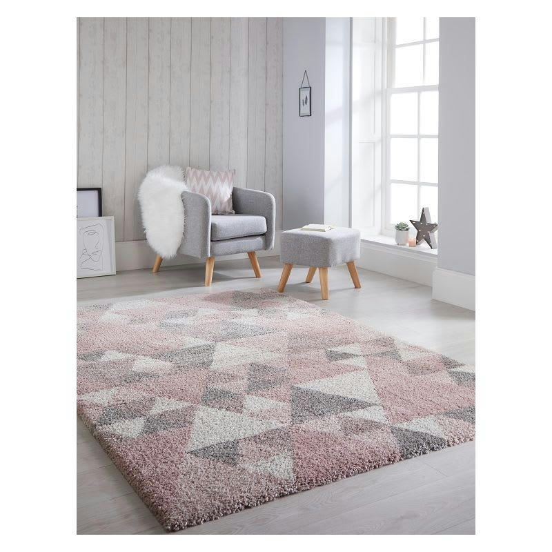 NURU - Tapis géométrique scandinave en polypropylène rose 120x170