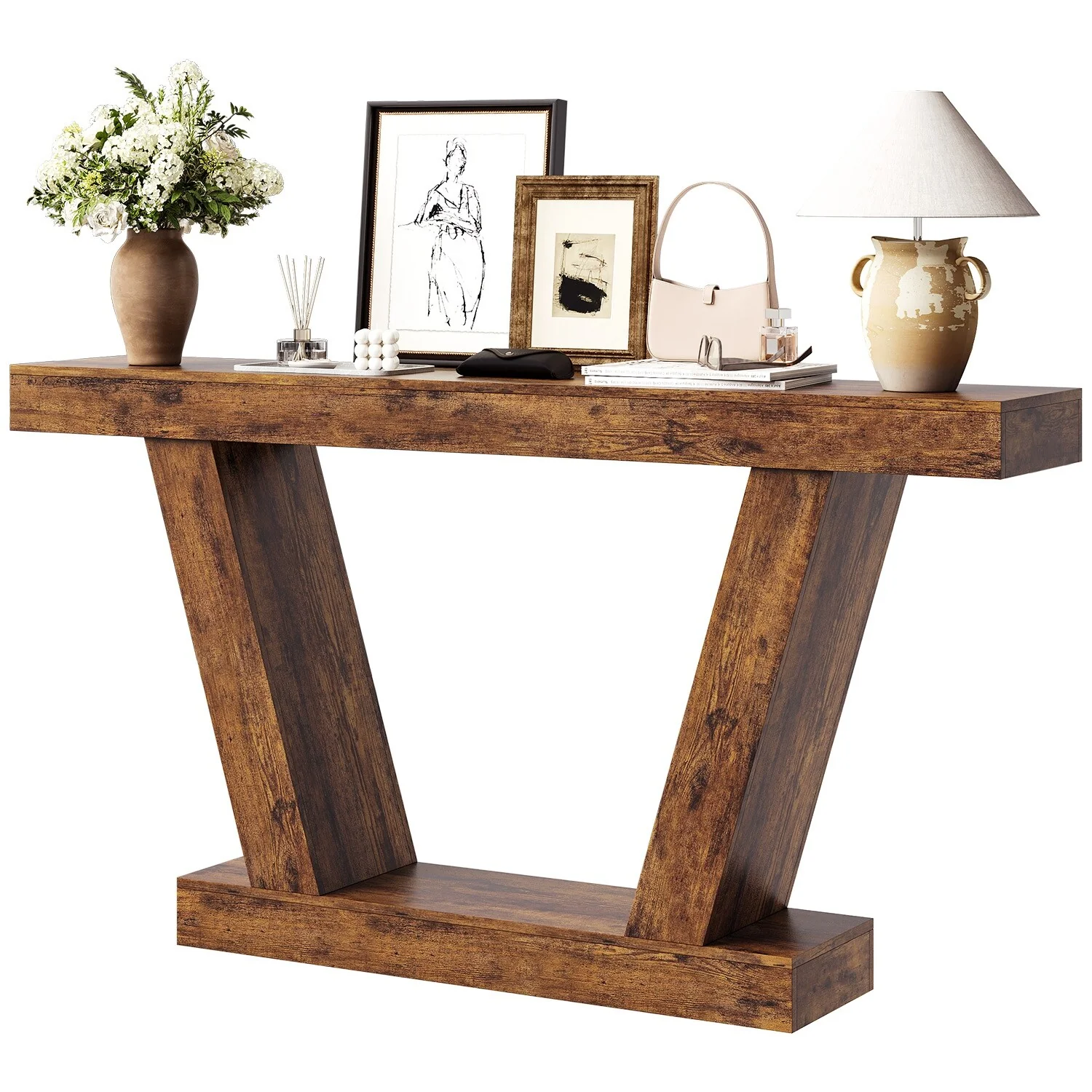 Console Sofa Table, 2-Tier Farmhouse Narrow Behind Couch Sofa, Extra-Long Accent Entryway Table