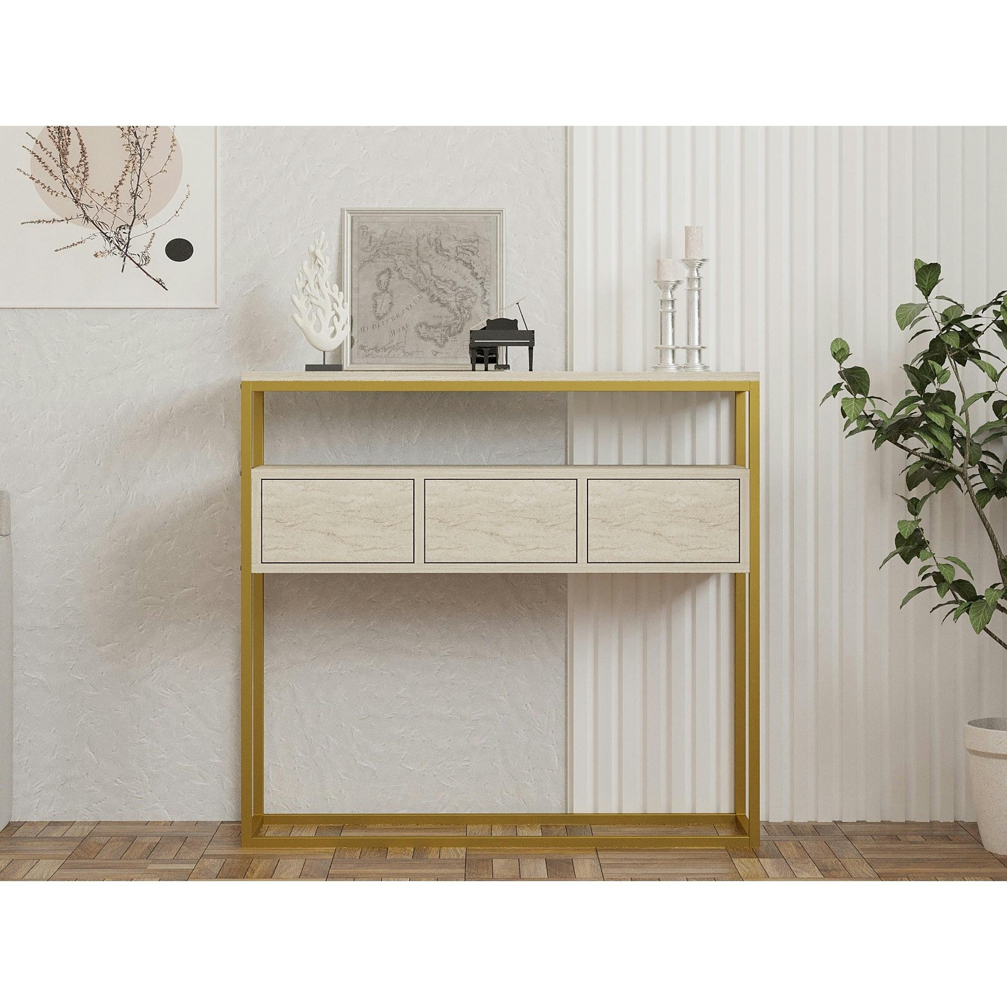 Console d'entrée rangements fermés, effet marbre beige JENA