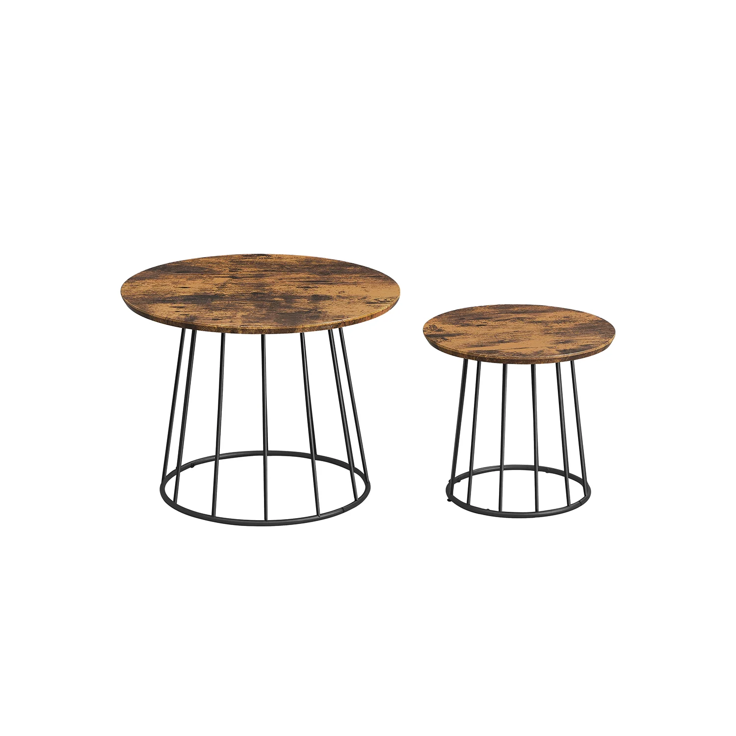 2 Tables basses rondes en acier noir boisé