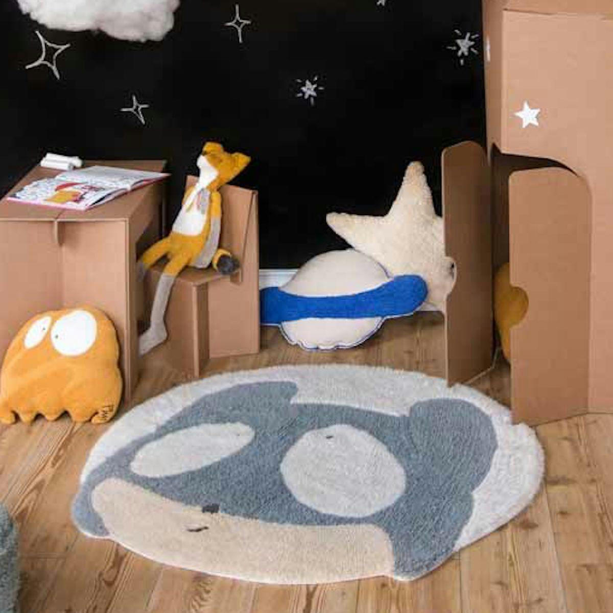 EDGAR PLANS - Tapis lavable Astromouse en laine blanche Ø100