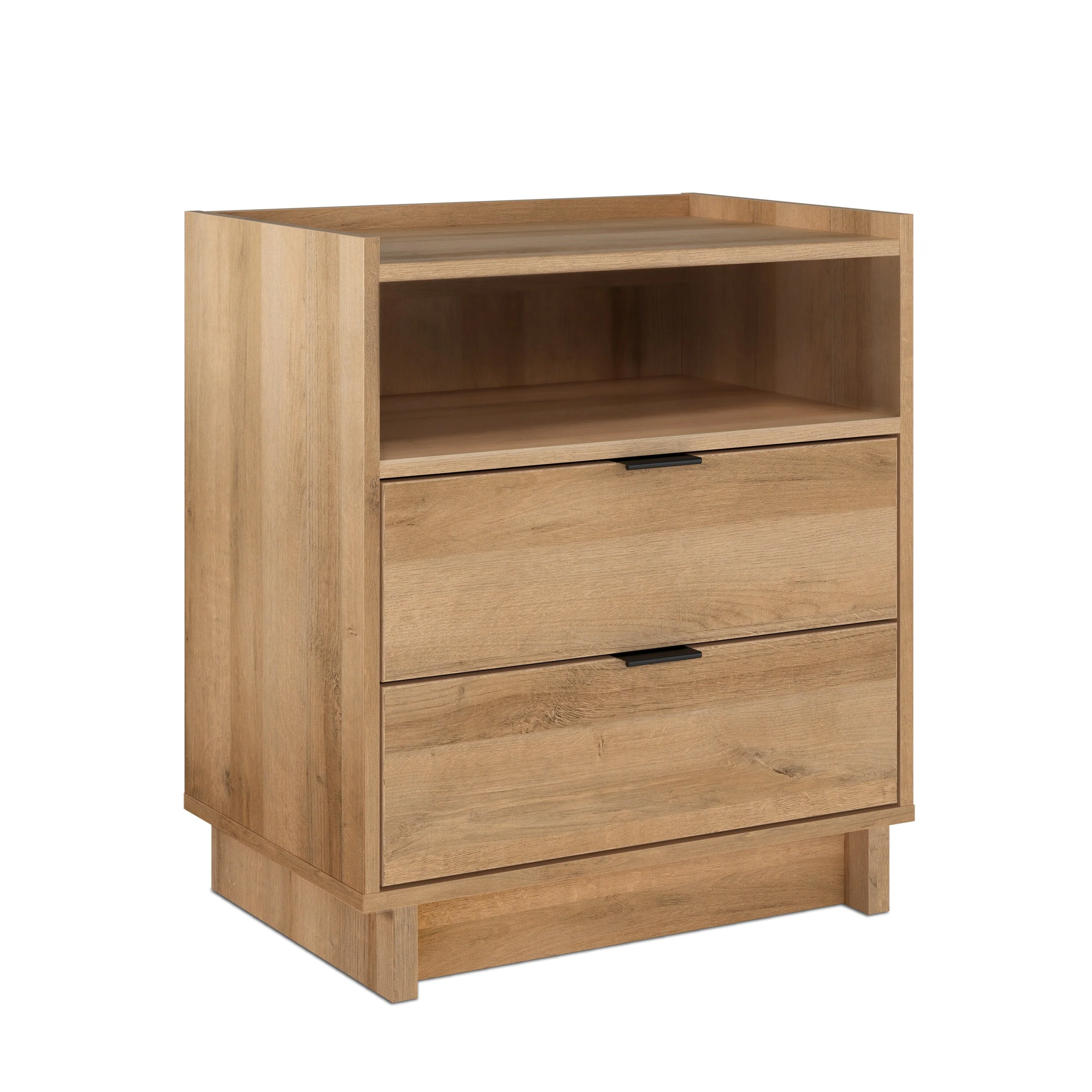 Prepac Simply Modern Nightstand Bedside Table, Natural Oak Nightstand for Bedroom, End Table with 2 Drawers and Open Shelf