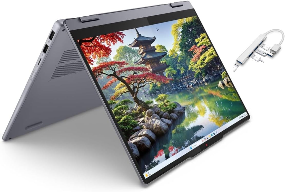 Lenovo IdeaPad 5i 2-in-1 14 WUXGA Touchscreen Laptop|Intel Core Ultra 5 AI 225U|Intel Graphics|Grey|Backlit| 8GB RAM DDR5 | 512GB SSD | Windows 11 Home | Bundle with USB 3.0 Hub