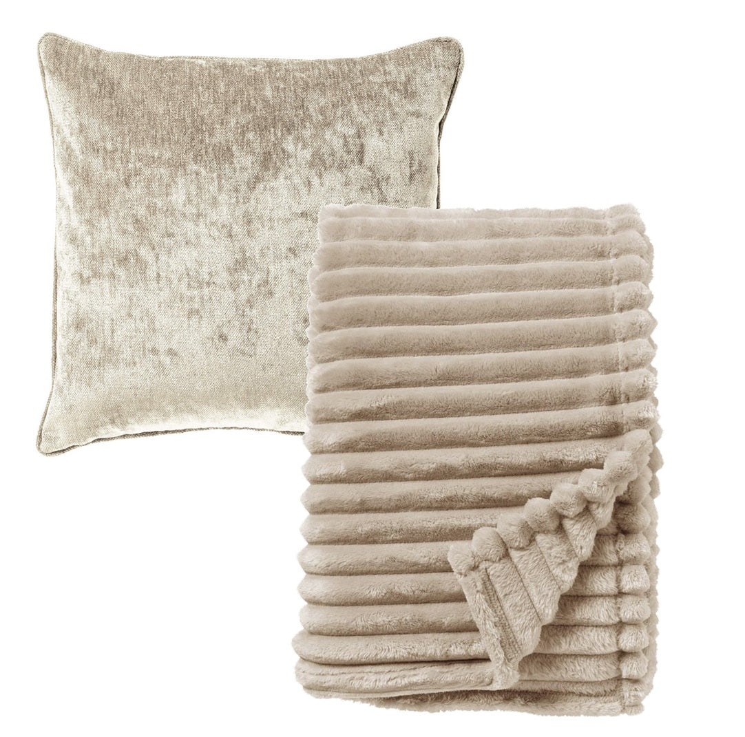 Dutch Decor set sierkussen en plaid - Lewy en Ricky - Beige