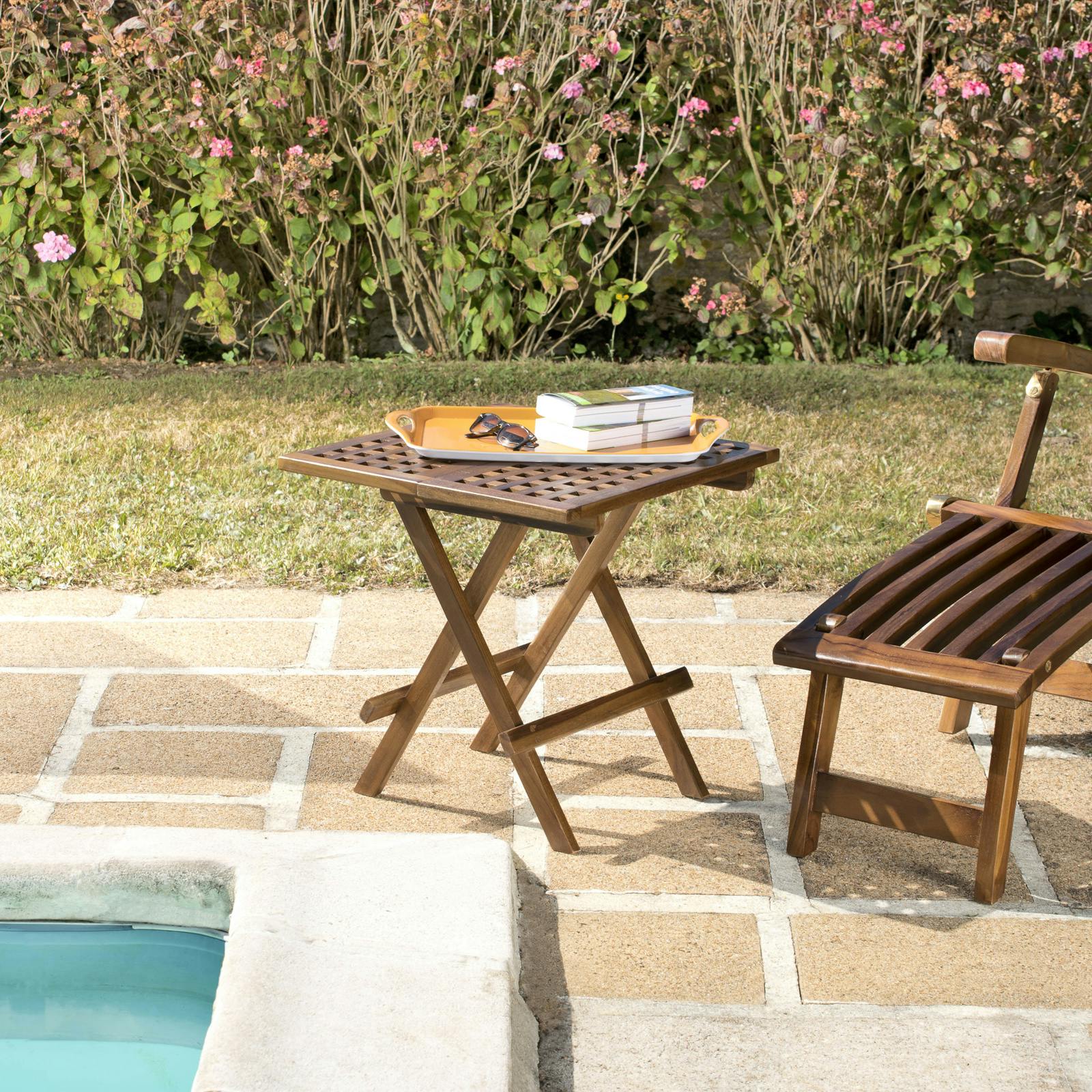 Table de pique-nique carrée en teck 50 cm MACAO