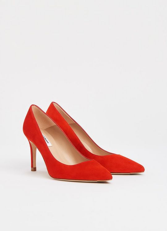 Classic Floret Scarlet Red Suede Pointed Toe Courts