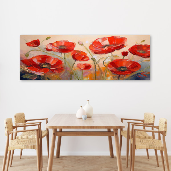 Feeby Obraz na płótnie, Malowane Maki Kwiaty Czerwone 90x30