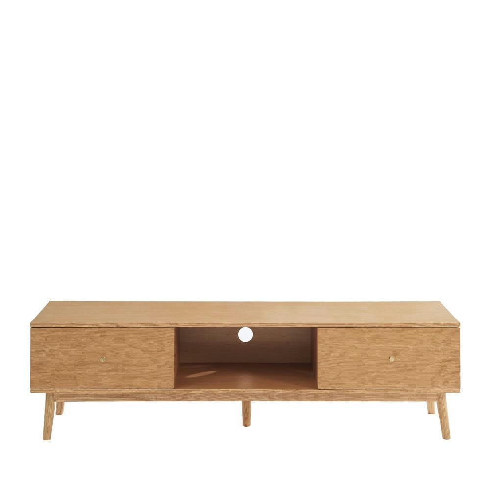 GRUDE - Meuble TV vintage en bois clair 2 tiroirs