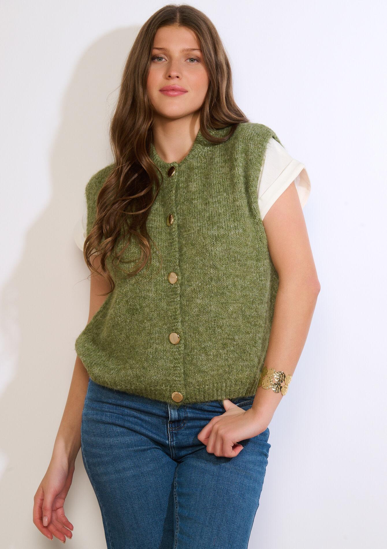 Mouwloos gebreid gilet