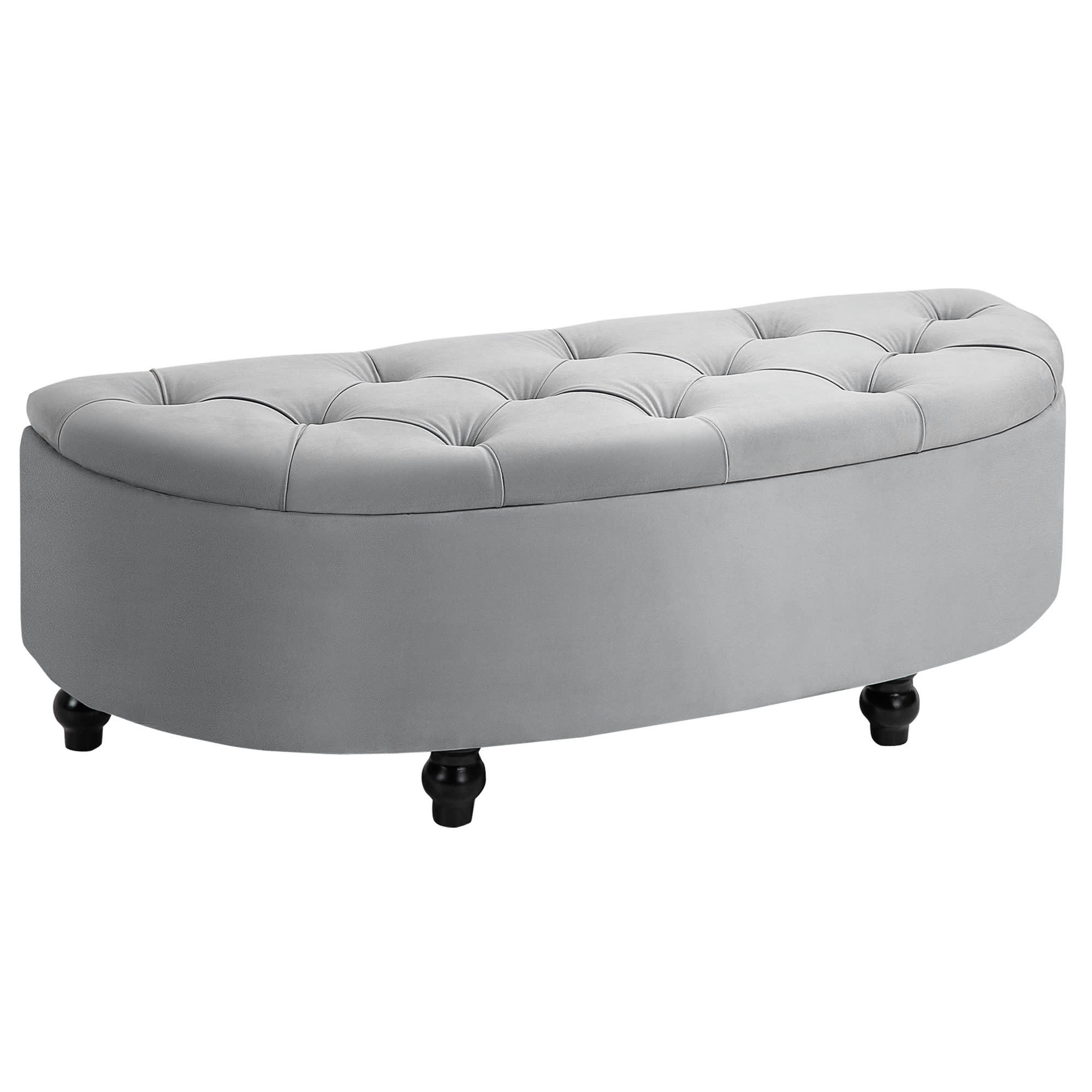 - Pouf de rangement coffre classique capitonné demi-cercle velours gris