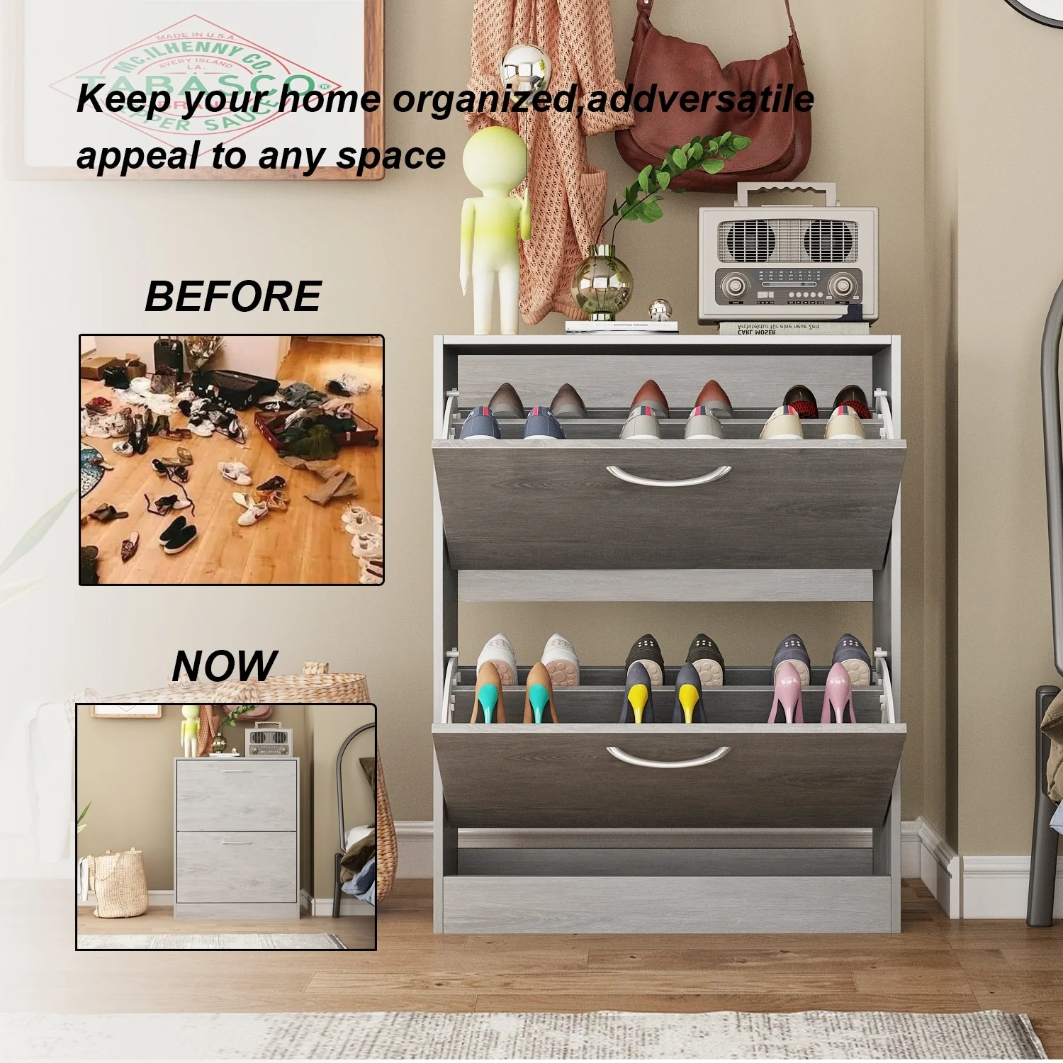 2-tier Shoe Storage for EntrywayCabinet for home