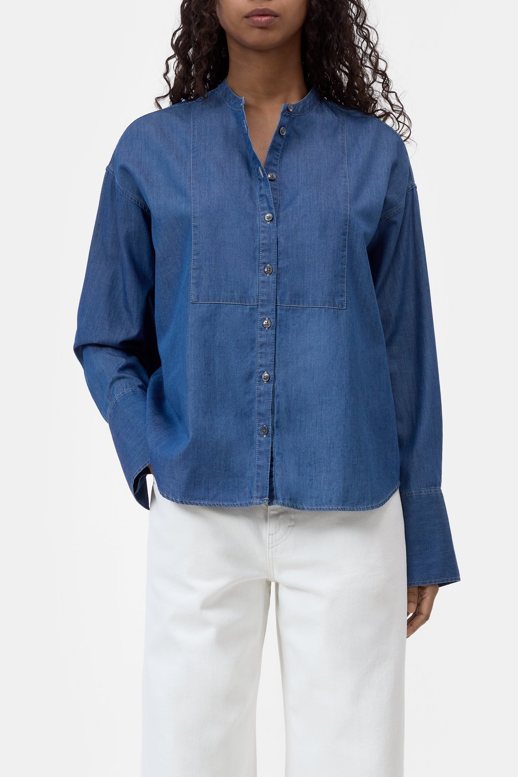 Denim-Bluse ohne Kragen