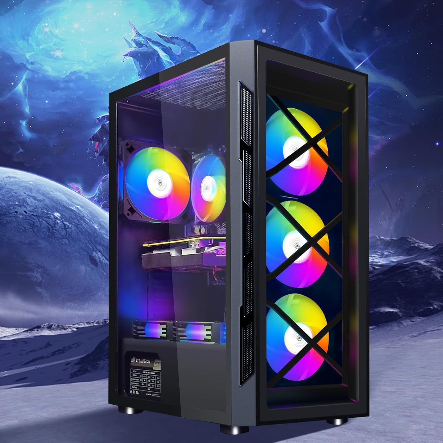 STGAubron Gaming PC Computer Desktop  Intel Core i7-6700 up to 4.0G  Radeon RX 5700XT 8G  16G DDR4  1T SSD  WiFi  BT 5.0  RGB Fan x6  Windows 11 Home
