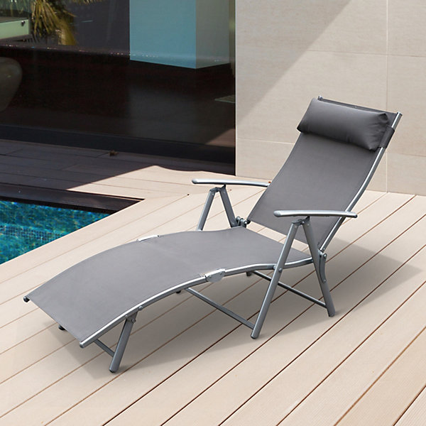 Bain de soleil Outsunny gris H. 65 cm en metal L. 137 cm non empilable pliable