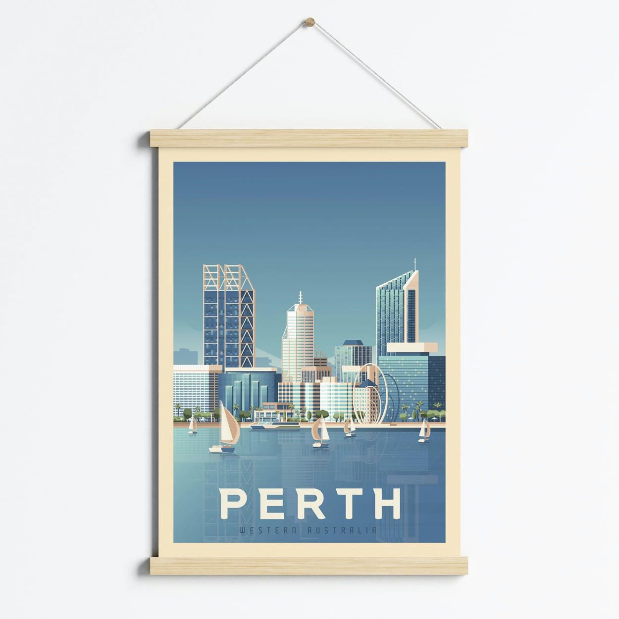 - Affiche Perth Australie + Cadre Magnétique (Bois) 50x70 cm