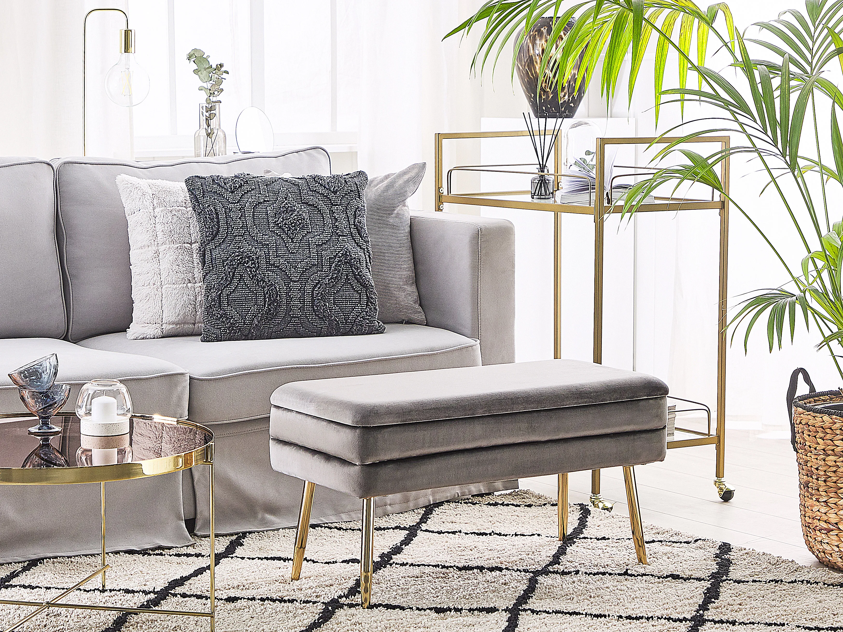 Upholstered Storage Bench DURHAM Velvet Grey