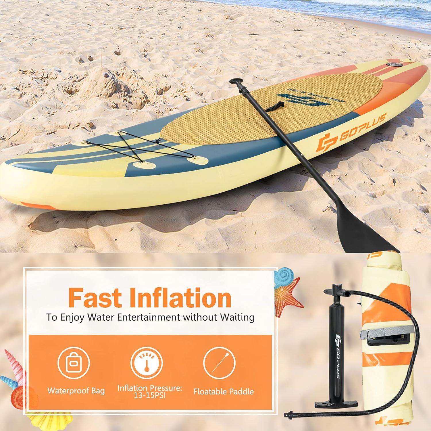 Goplus Inflatable Stand up Paddle Board, 10'/10.5'/11' SUP 6 Thick with Premium Accessories, Adjustable Aluminum Paddle, Leash, Carry Bag, Hand Pump, Removable Fin, ISUP for Adults