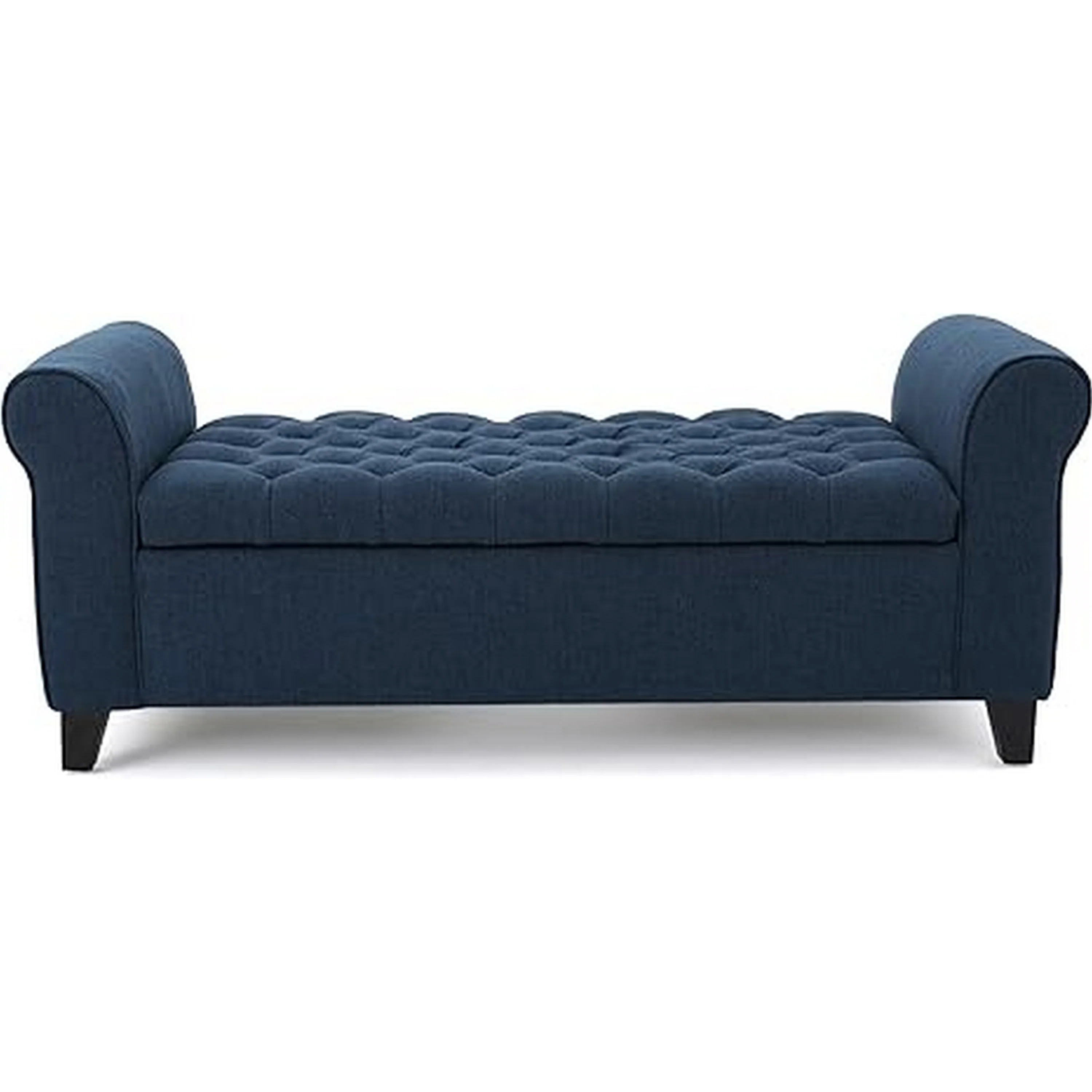 Shawn Storage Bench with Rolled Arms, 50 Inch Button Tufted, Dark Blue