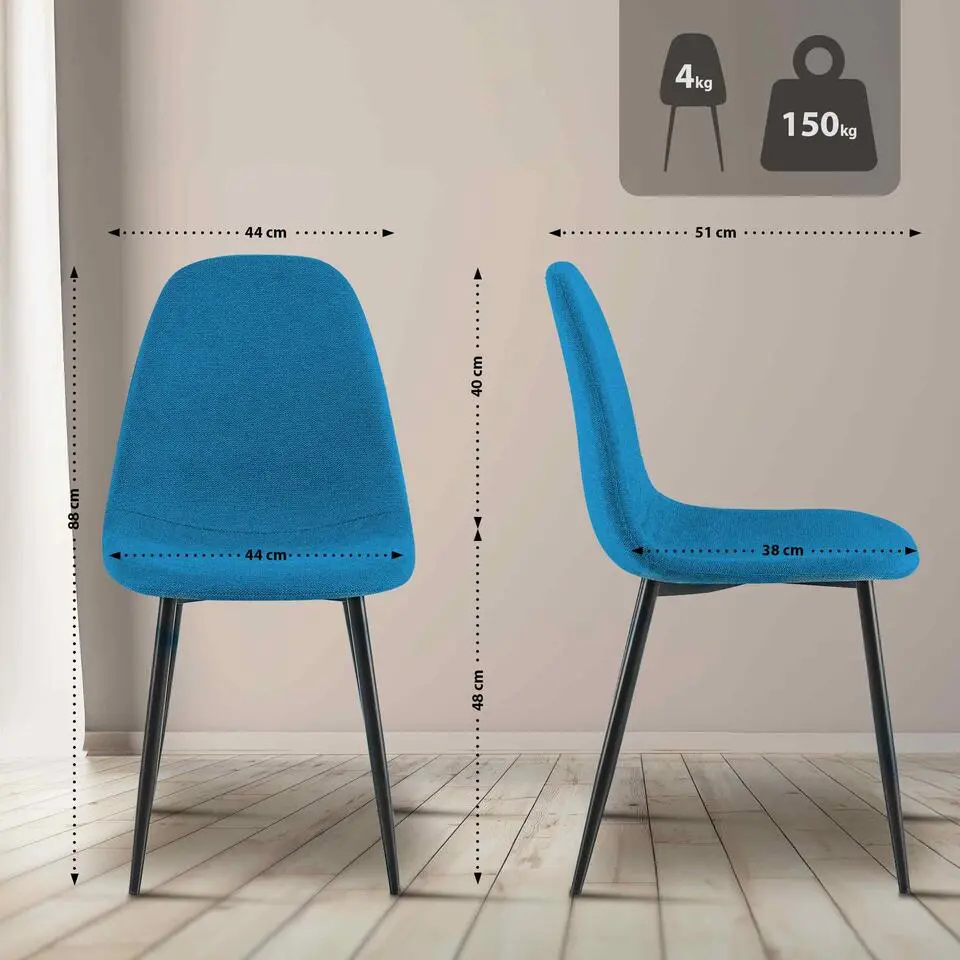 CLP Set van 4 Eetkamerstoel Napier zwart Frame - Stof - blauw