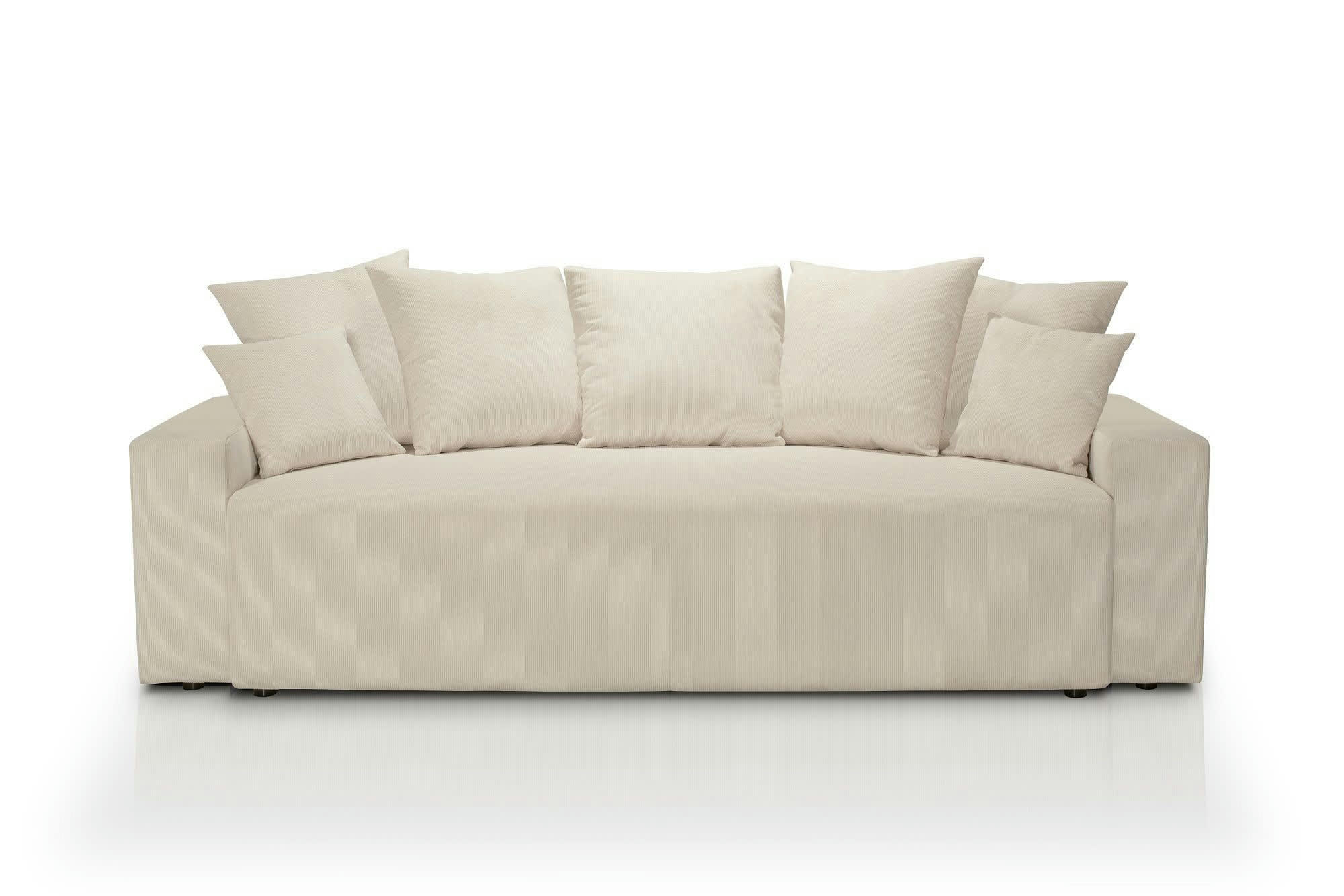 ARTHUR - Canapé droit convertible 3 places  en velours côtelé beige