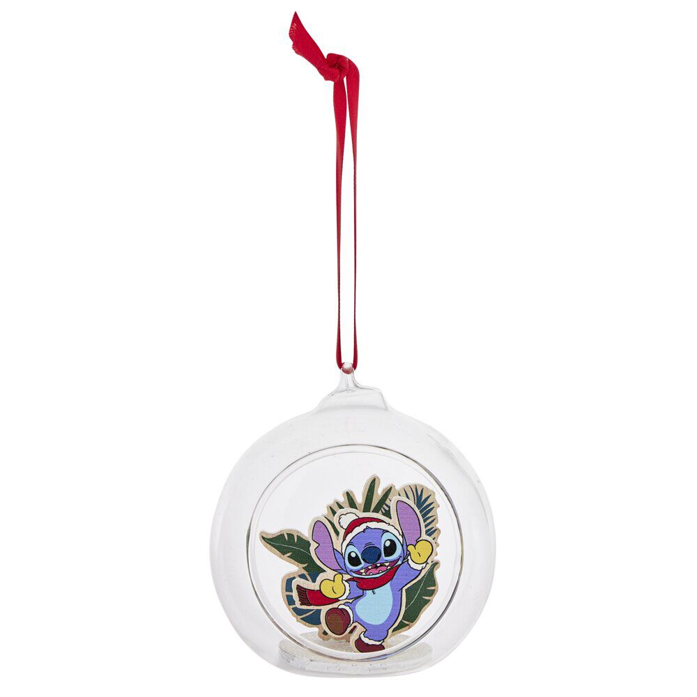 Boule de No&euml;l Disney Stitch en verre et bois Ø8cm