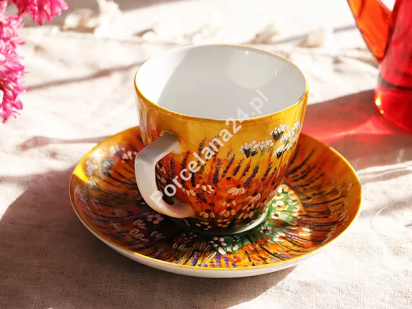 Filiżanka ze spodkiem 0,35 L / 17 cm ręcznie malowana - Łąka żółta (13) DA.FS35-13