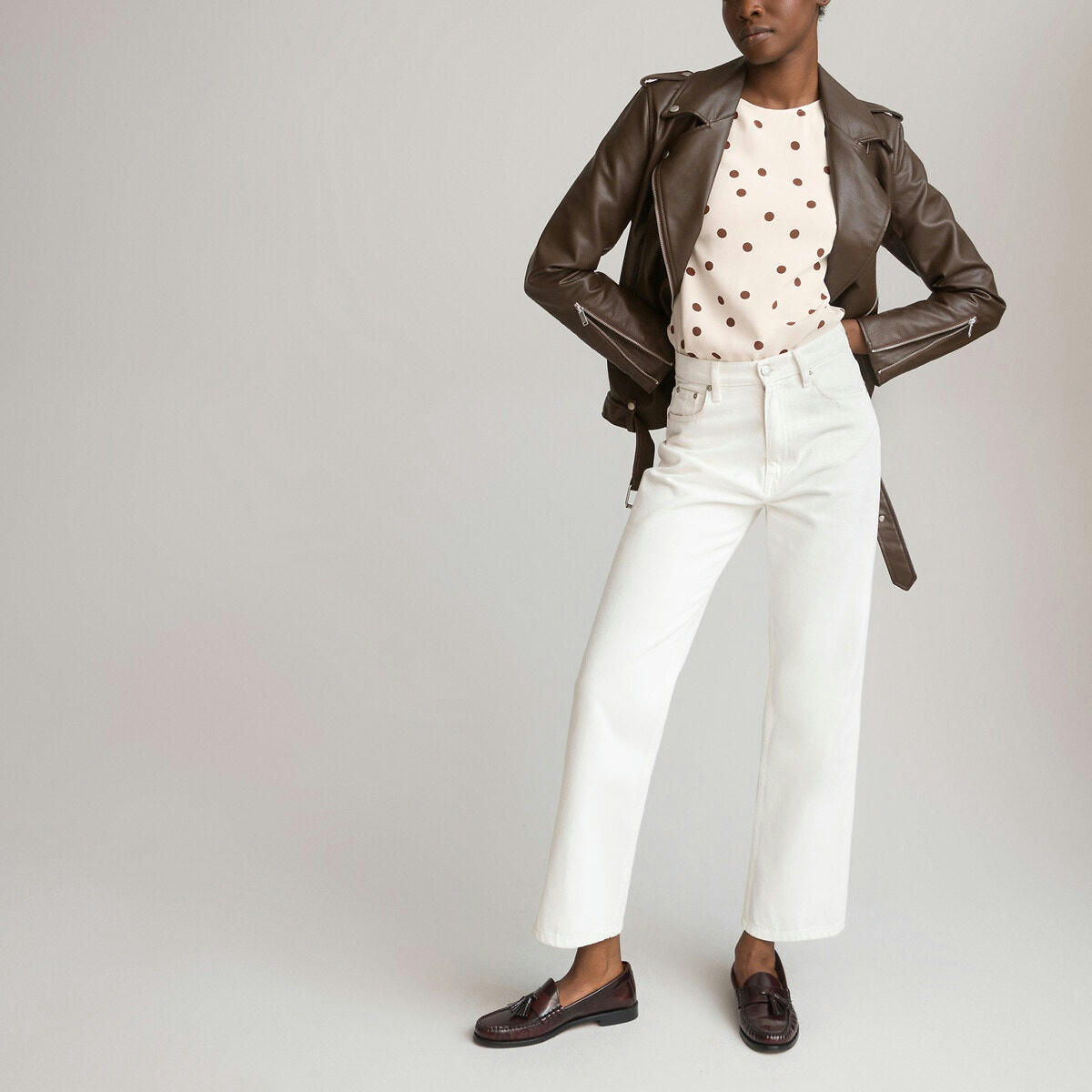 Blouse col rond, imprimé à pois
