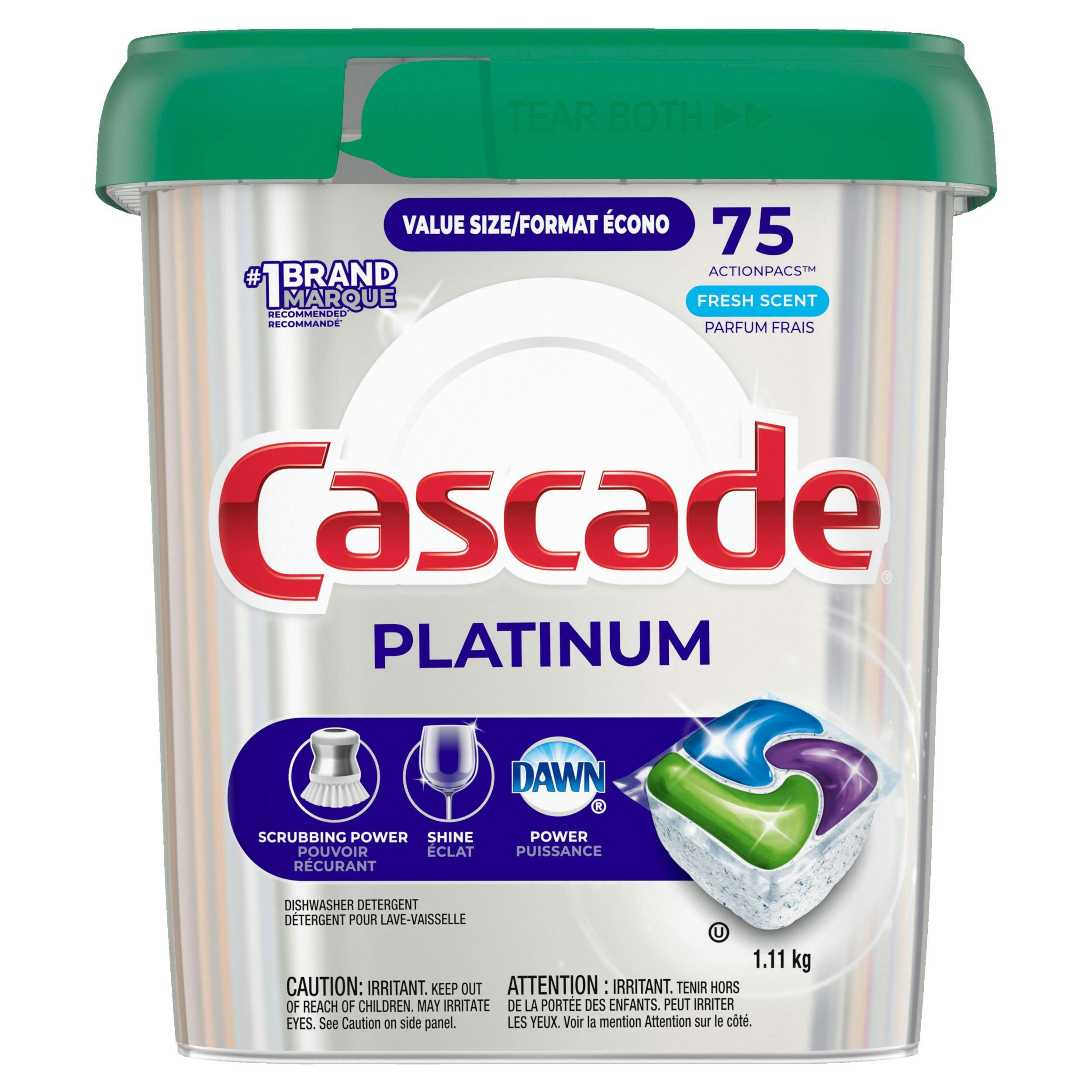Cascade Platinum Action Pacs Dishwasher Detergent, Fresh Scent, 75-ct