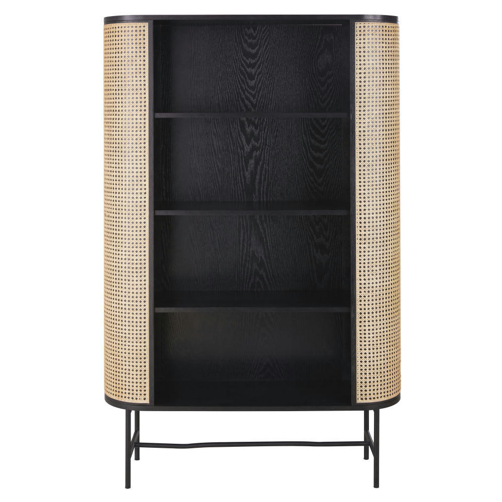 Loreto - Bibliothèque métal noir et cannage rotin