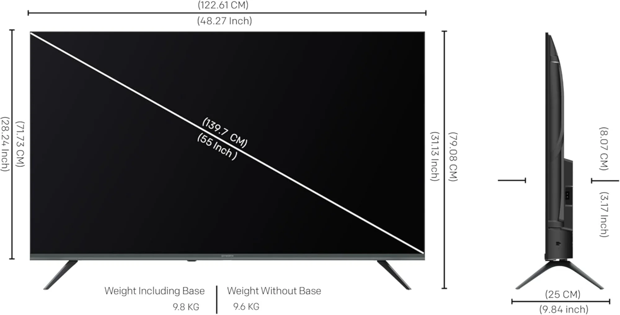 Skyworth LED TV 55Inch 4K, Smart Google TV, 3HDMI & 2USB