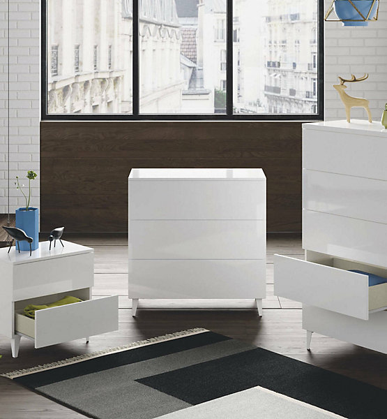 Commode Baltimore, Commode à 3 tiroirs, Commode pour la chambre, Commode moderne, 80x40h80 cm, Blanc