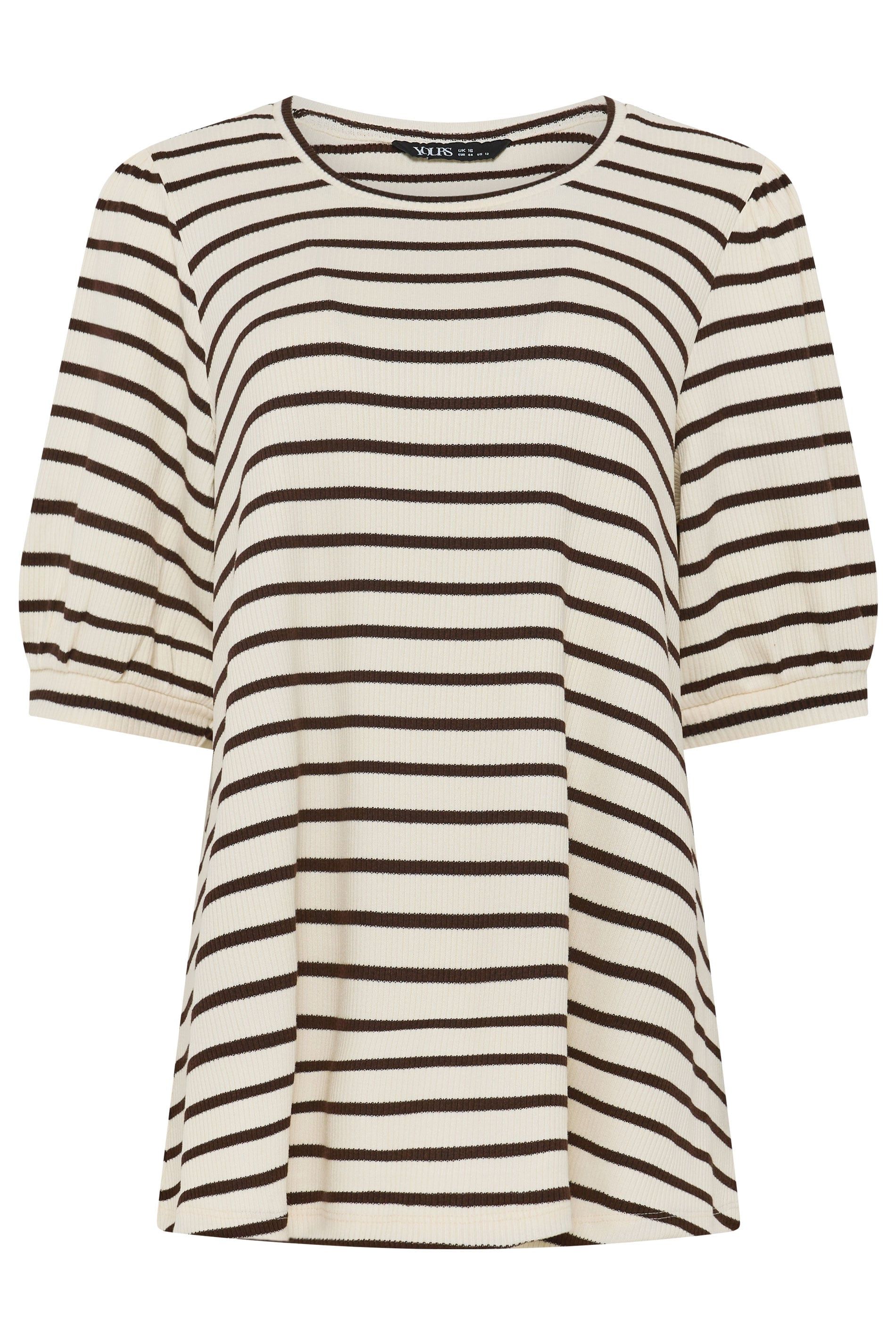 Yours Stripe Knitted Puff Sleeve Top