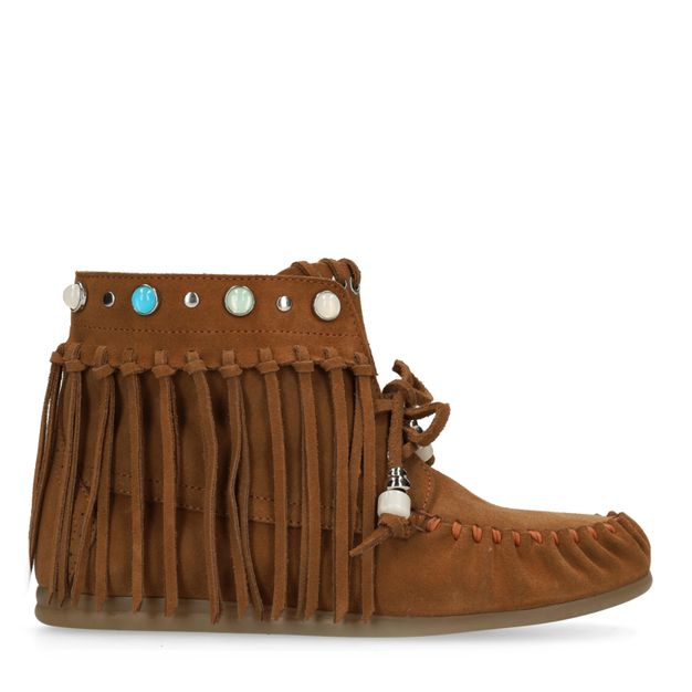 Cognac suède veterschoenen met franjes