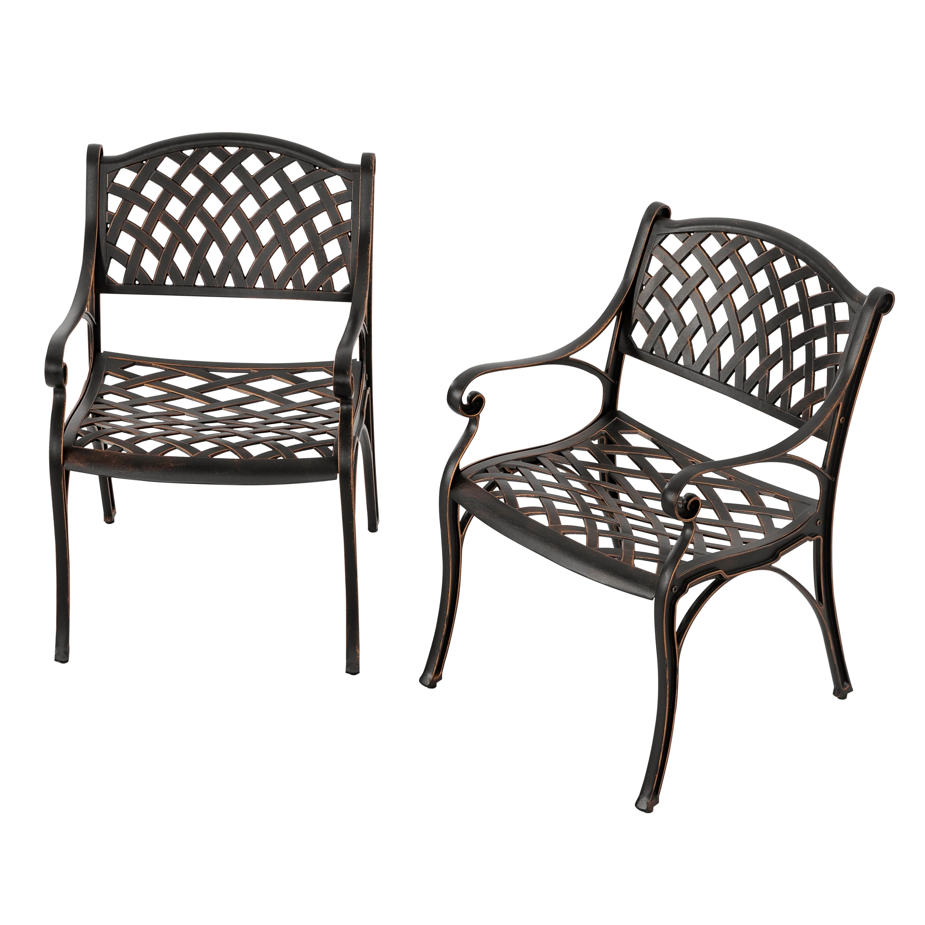 Outdoor 2-Piece Patio Cast Aluminum Dining Chairs with Armrests
