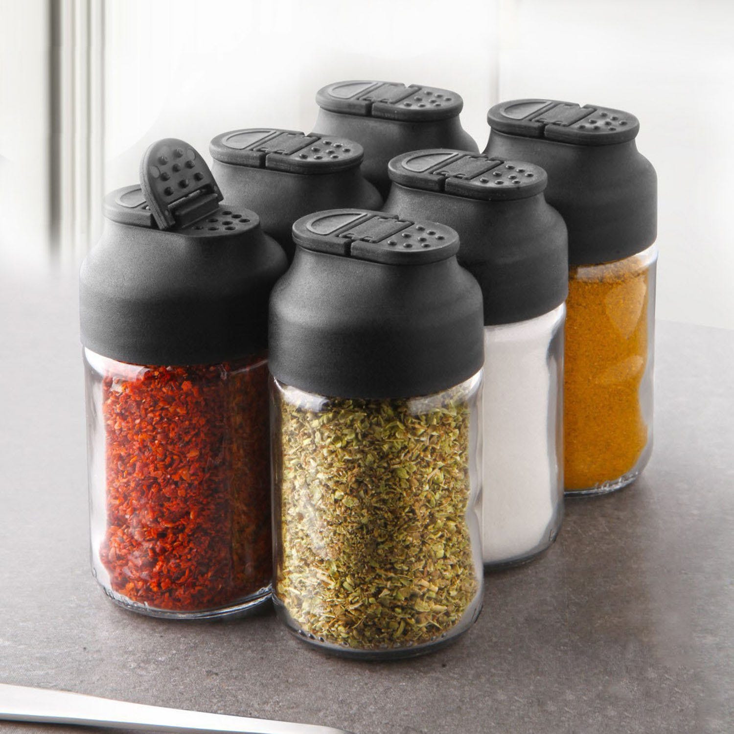 Set 6 portaspezie 105 ml in vetro con tappo dosatore