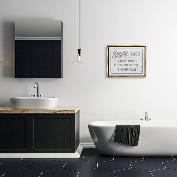 Stupell No Summoning Demons Bathroom Framed Floater Canvas Wall Art, Design by Lil' Rue