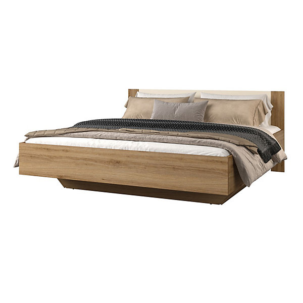 Lit VERTIGO180x200 cm avec sommier inclusChene sauvage et beige sablePied de lit design