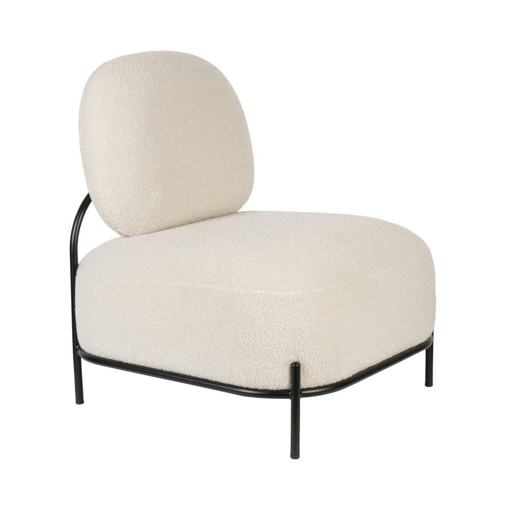 POLLY - Fauteuil lounge en tissu bouclette blanc ivoire