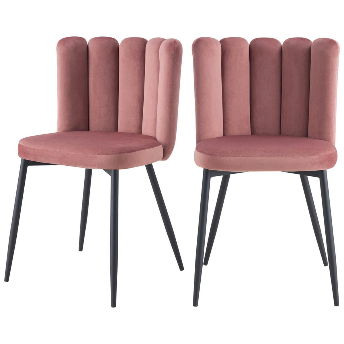 ROSY - Chaise en velours rose et pieds en métal noir (lot de 2)