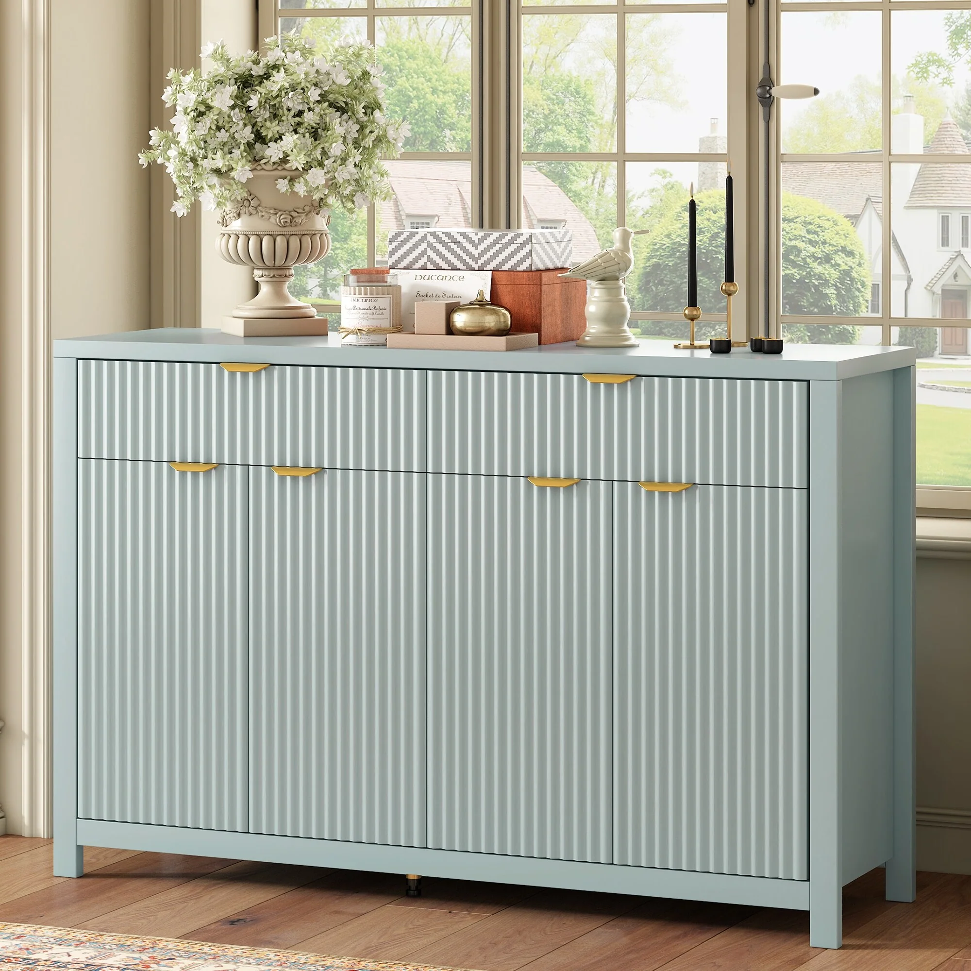 Modern Wave-Pattern Sideboard Cabinet with Adjustable Shelves and Large Capacity Drawers