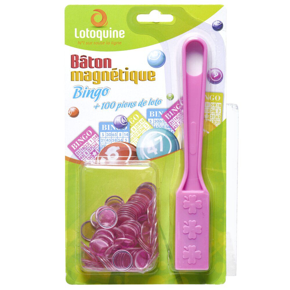 Bâton magnétique   100 pions loto en plastique