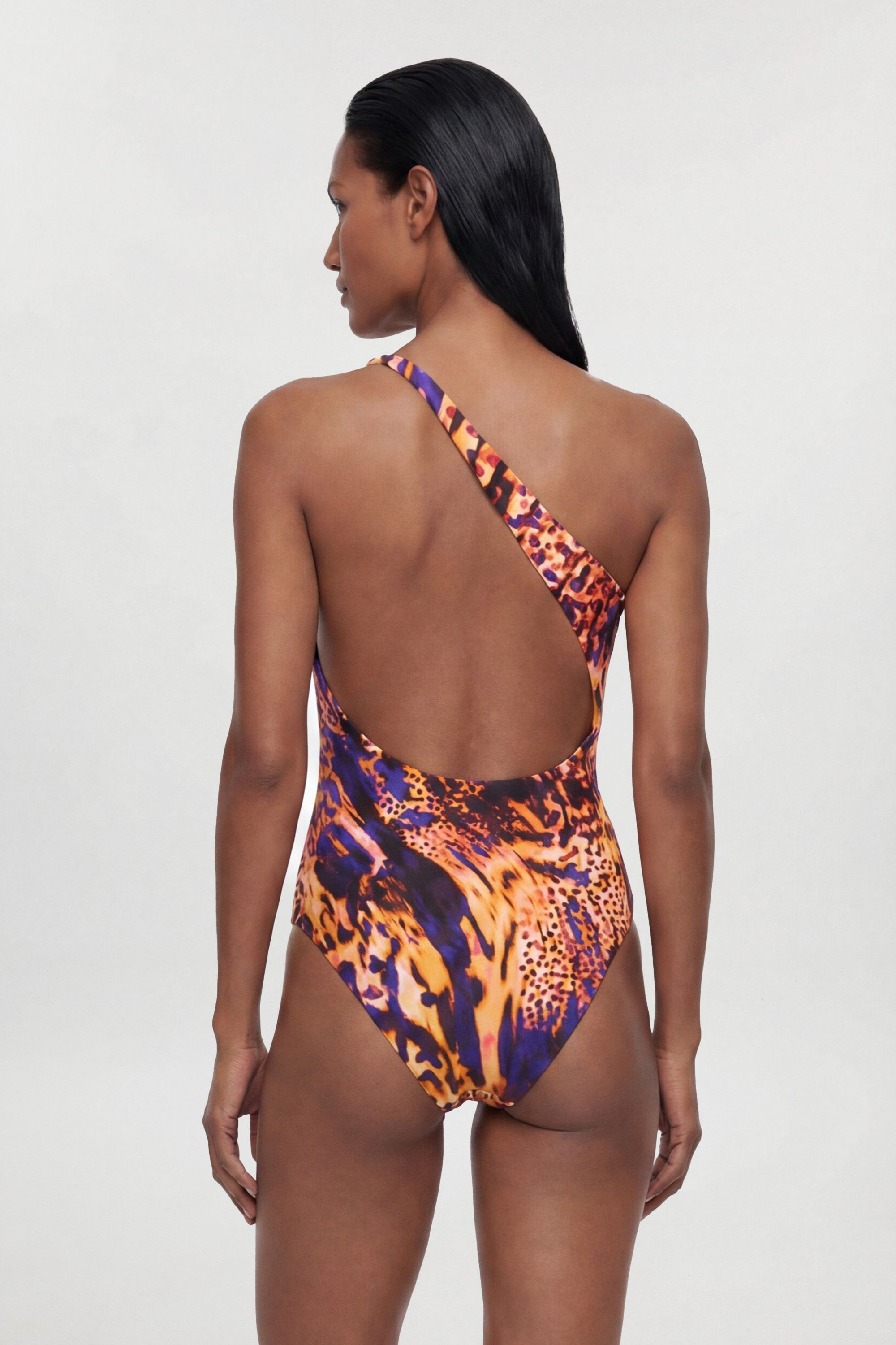 KarenMillen Abstract Animal One Shoulder Swimsuit