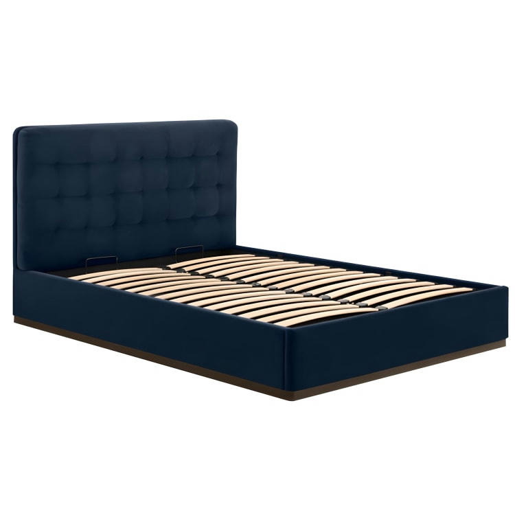 LAVELLE - Lit coffre bleu en tissu 180x200