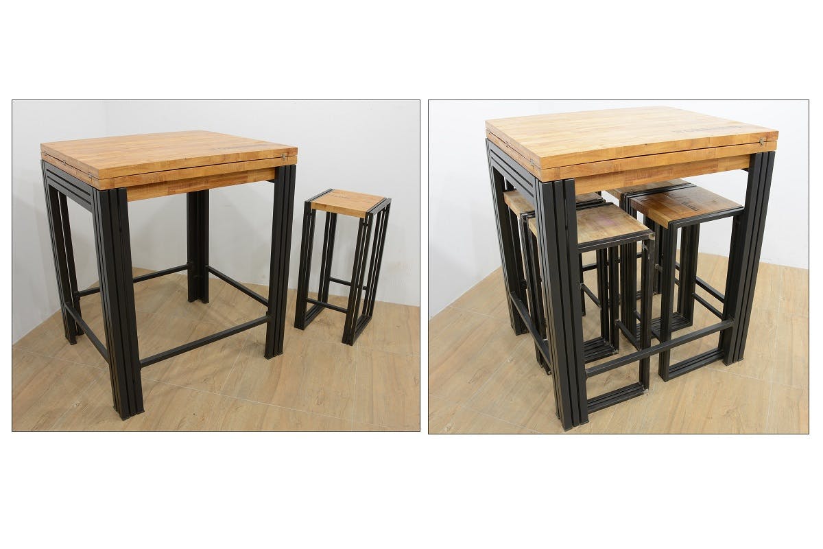Bout de canapé / Table d'appoint hévéa recyclé naturel et métal noirci 2 plateaux 35X30X50cm DOCKER