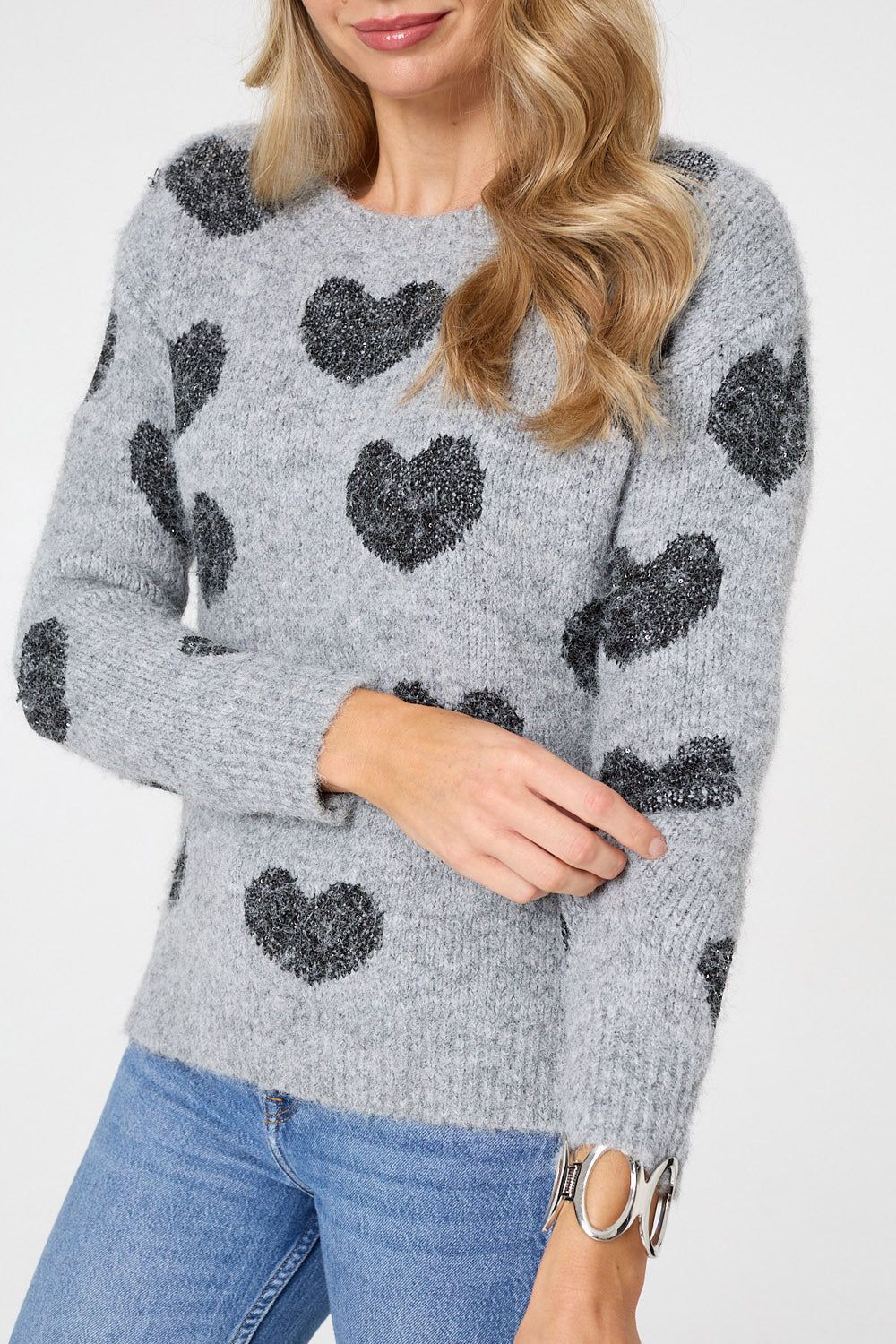 Izabel London Heart Print Texture Drop Shoulder Jumper